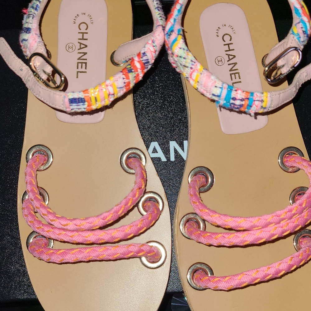 Chanel tweed cord sandals